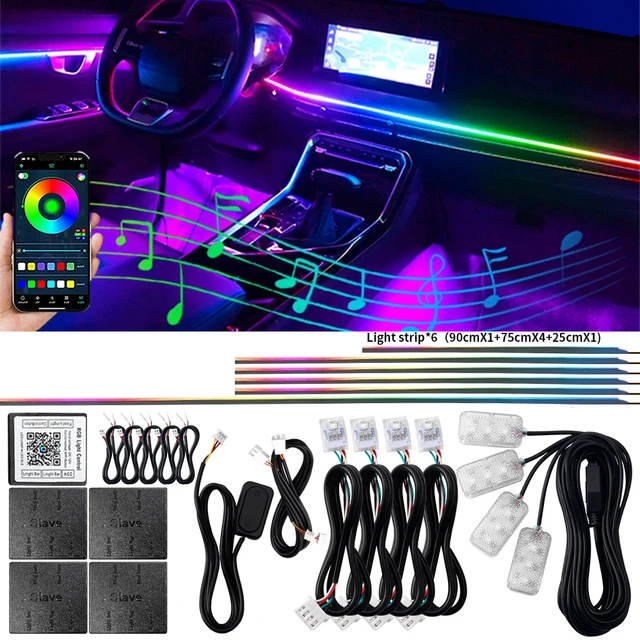 18 w 1 LED Symphony Ambient Lights Wnętrze samochodu Pełnokolorowy Streamer RGB 64 kolory Neonowa akrylowa listwa dekoracyjna Lampa nastrojowa