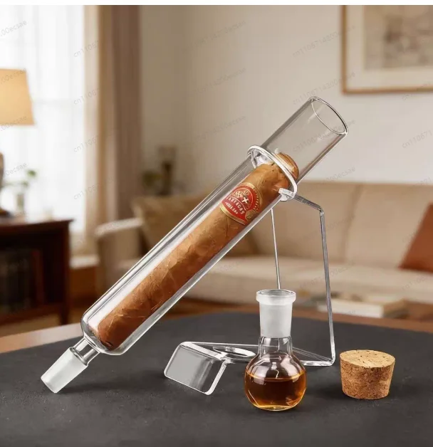 Borosilicate Glass Cigar Tube Aromatherapy Humidors Tubes Kit, Humidity Control Straight Pipe, Ball Base & Wooden Plug