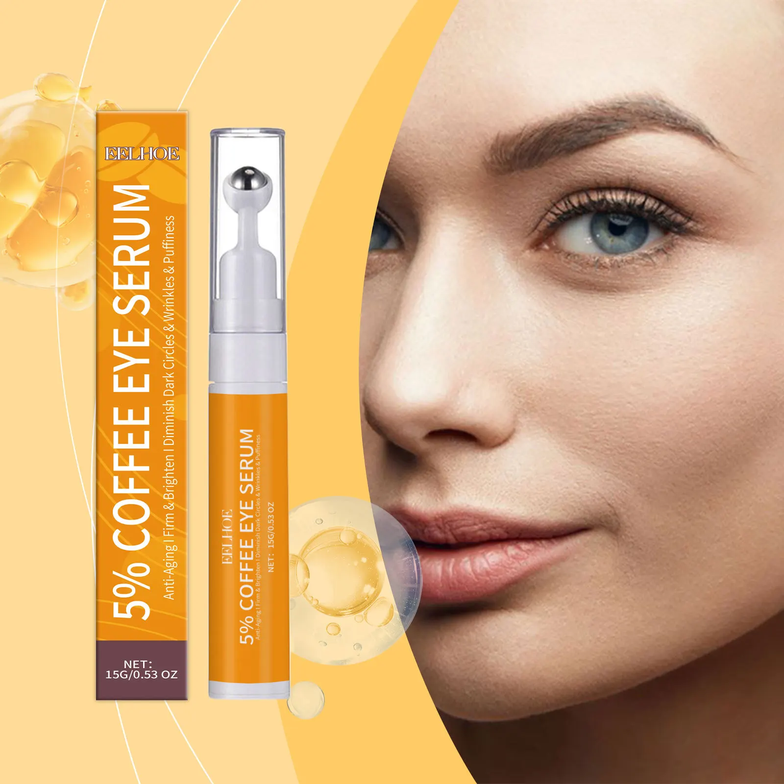 Caffeine Eye Roller Cream Hydrating Moisturizing Firming Fade Wrinkle Serum Eye Care Dark Circles Removal Anti Eye Bags 15g