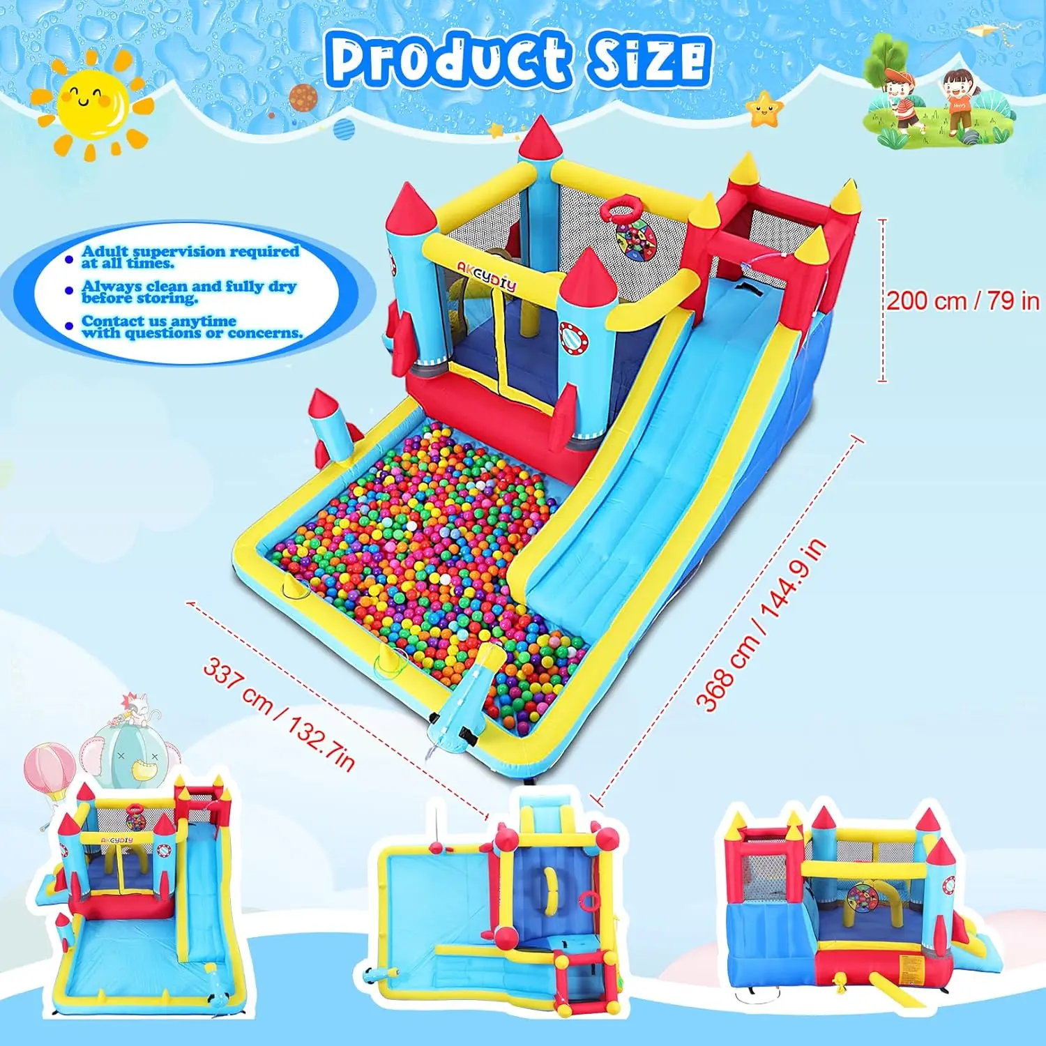 12-in-1 Inflatable Bounce House with Dual Water Slide, Climbing Wall, Punching Bag, Water Gun, Basketball Hoop, and 480W Blower, Indoor Outdoor Jump House for Kids view 3