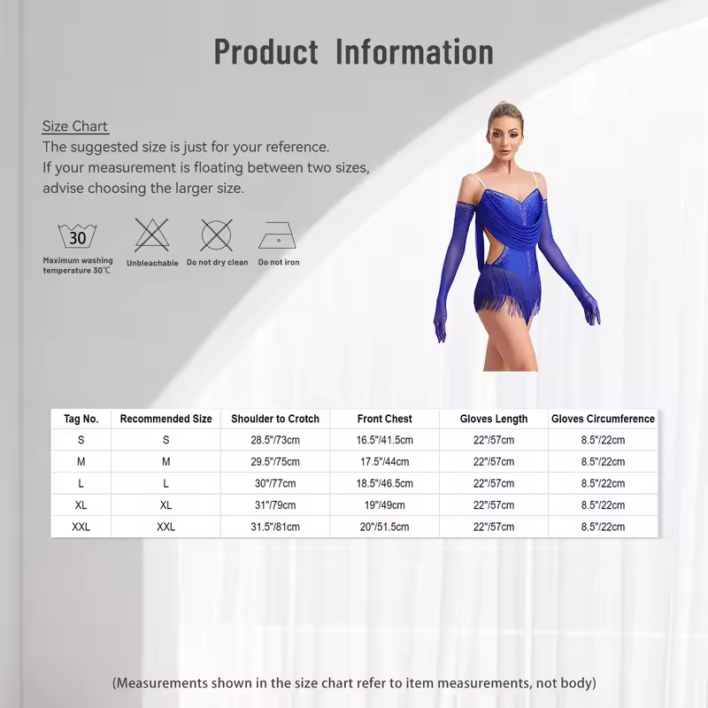 Womens Tassel Latin Dance Leotard Dress Rhinestone Fringed Bodysuit+Gloves Outfits for Tango Cha-Cha Salsa Skating Performance - Image 5