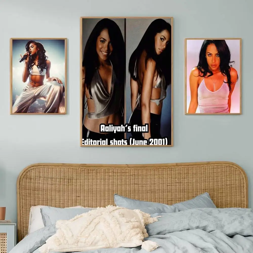 المغني والممثل الأمريكي-Aaliyah ملصق فني ذاتي اللصق مقاوم للماء ورقة ملصق مقهى بار غرفة جدار ديكور #4