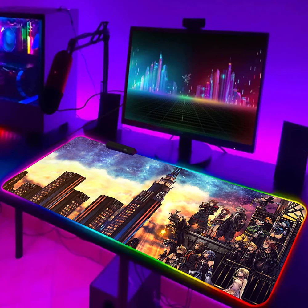Imagem -05 - Rgb Led Glowing Mouse Pad para Gamer Kingdom Hearts Teclado pc Mousepad Borracha Gaming Computer Mausepad