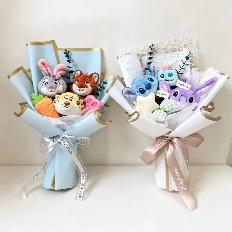 Genuine Classic Anime Characters Stitch Zootopia Dolls Creative Handmade Bouquets Christmas Birthday Graduation Valentine Gifts