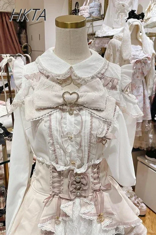 

Liz Shirt Blouse Women 2025 Spring and Summer New Mine Off-the-shoulder Long-sleeved Blouses Lolita Sweet Bow Chiffon Shirt Top