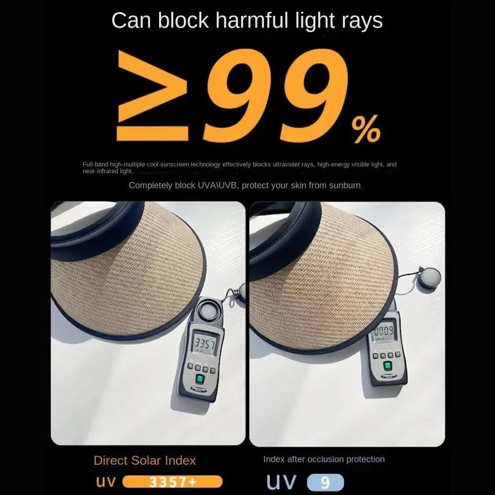 Trendy Visors Straw Hat Large Eaves Sun Protection Empty Top Hat UV Protection Ponytail Hat