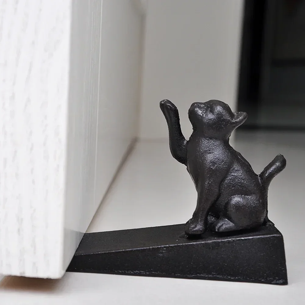 Creative Personality Door Stop American Home Decoration Cast Iron Windproof Stopper Free Punch Room Decor Cat Animal Figurine