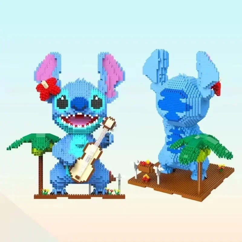 Stitch Series Guitar, Reading Posture, Assembly of Building Blocks, 3D Model of Adult and Children's Puzzle Toy Gift Collection