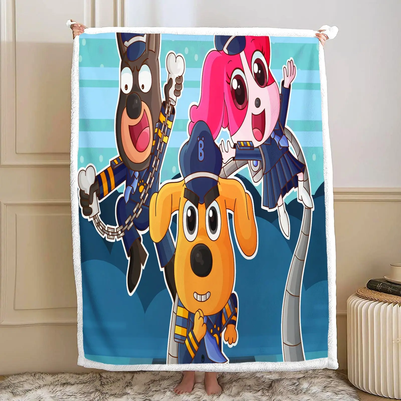 Sheriff Labrador Cartoon Sherpa Fleece Blanket Kids Warm Thick Throw Blanket Anime Print Bed Sofa Travel Nap Blanket