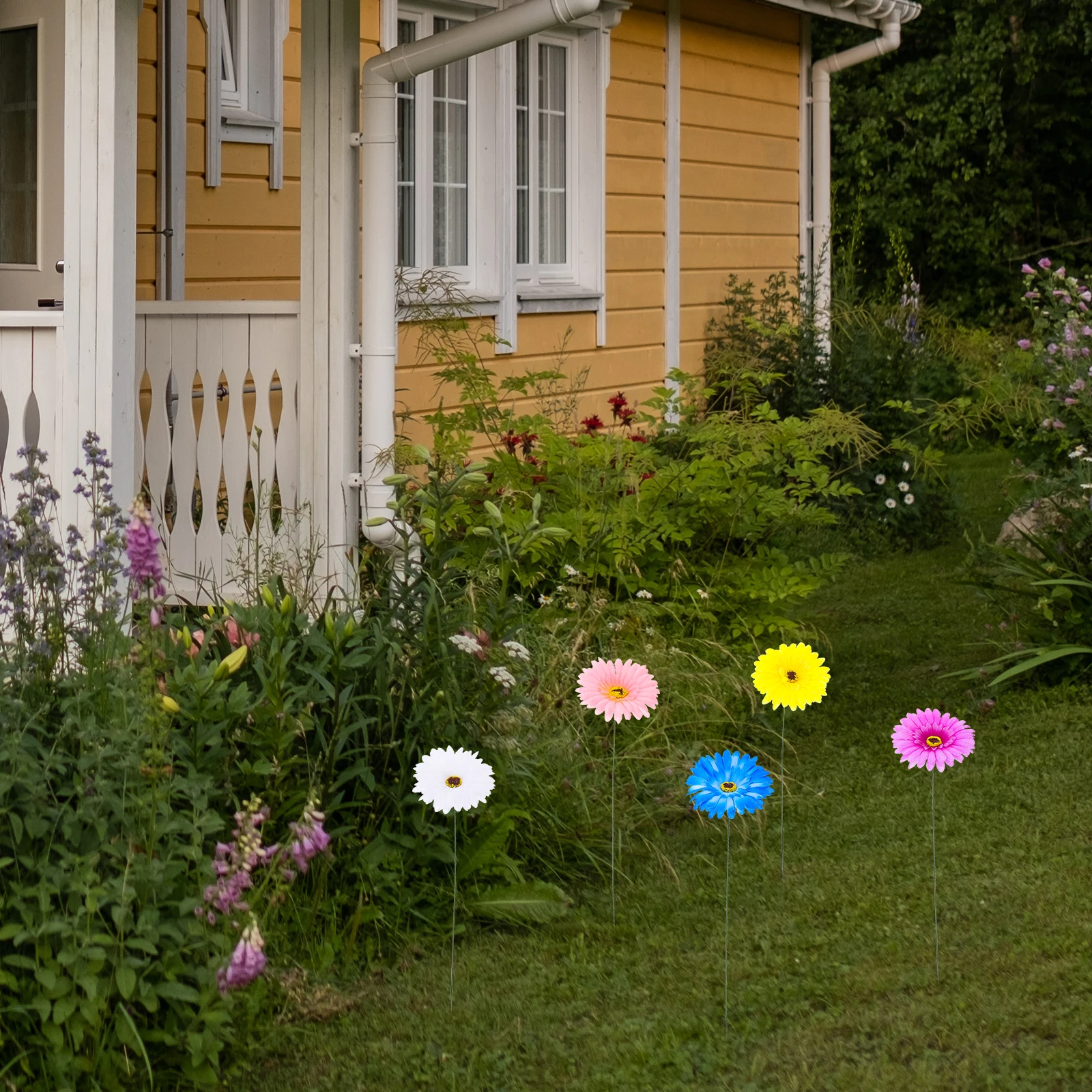 5 قطع من أوتاد الجربيرا الاصطناعية تصميم ديزي واقعي ديكور حديقة حديدية متينة لتزيين المناظر الطبيعية في ساحة الحديقة والفناء