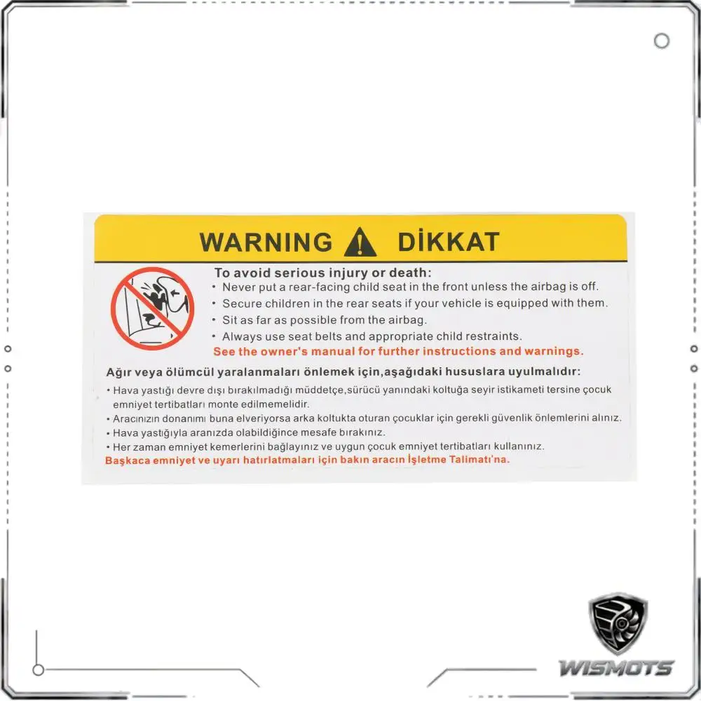 English Chinese Bilingual Car Sun Visor Airbag Safety Warning Decal Auto Makeup Mirror Interior Sticker Universal Car Decor