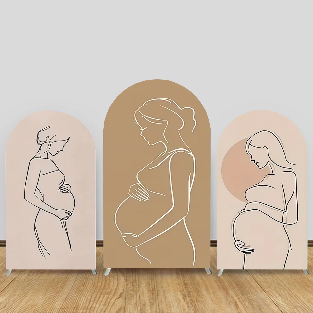 Boho Beige Arched Background Cover Baby Shower Gender Reveal Pregnant Woman Party Decoration Photography Background