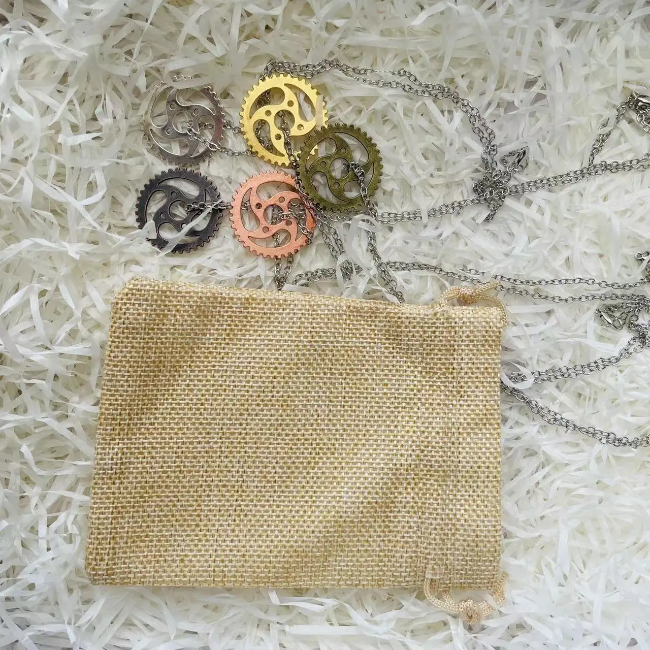 Halloween Cosplay Props Steam Punk Multi Colors Gear Pendant Necklace Vintage Sack 2Pcs Set Halloween Thanksgiving Birthday Gift