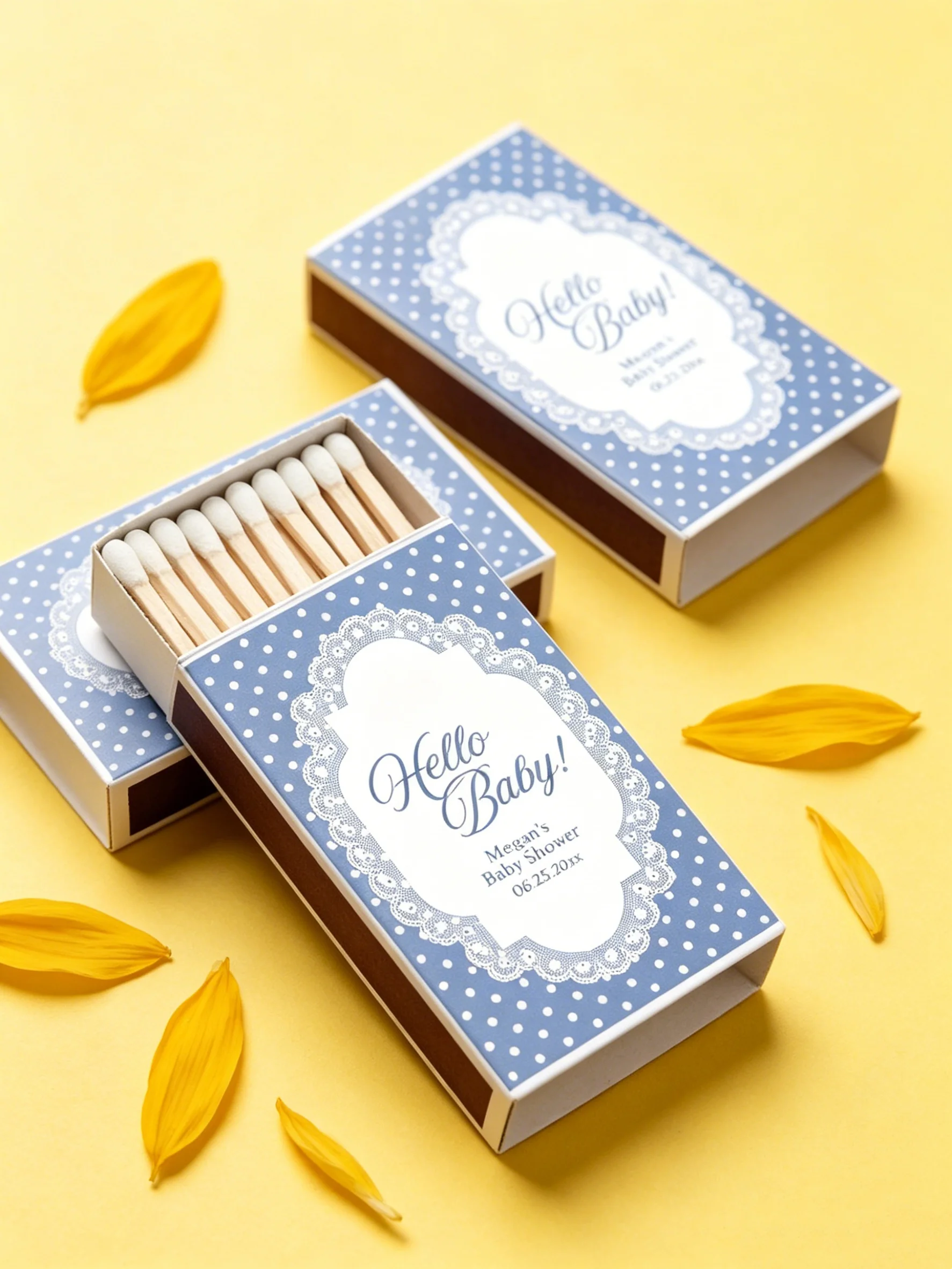 

Personalized Hello Baby Lace Matchbox Favors, Baby Shower Guest Souvenir Gifts