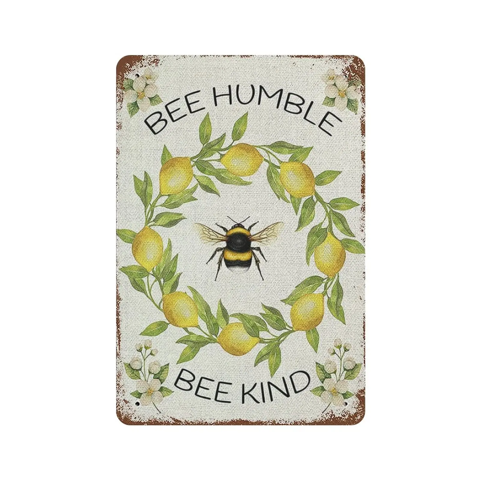 Habilboi Lemon Metal TIn Sign Bee Humble Bumble Bee Garden Tin Sign Decoration Vintage Chic Metal Poster Wall Decor Art Gift for