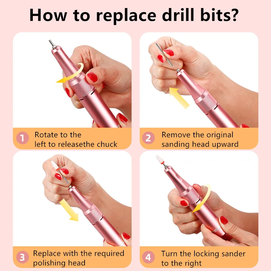 45000 obr./min wiertarka do paznokci elektryczny przenośny pilnik do paznokci akumulatorowa szlifierka do paznokci do paznokci żelowych polerowanie do domowego salonu Manicure
