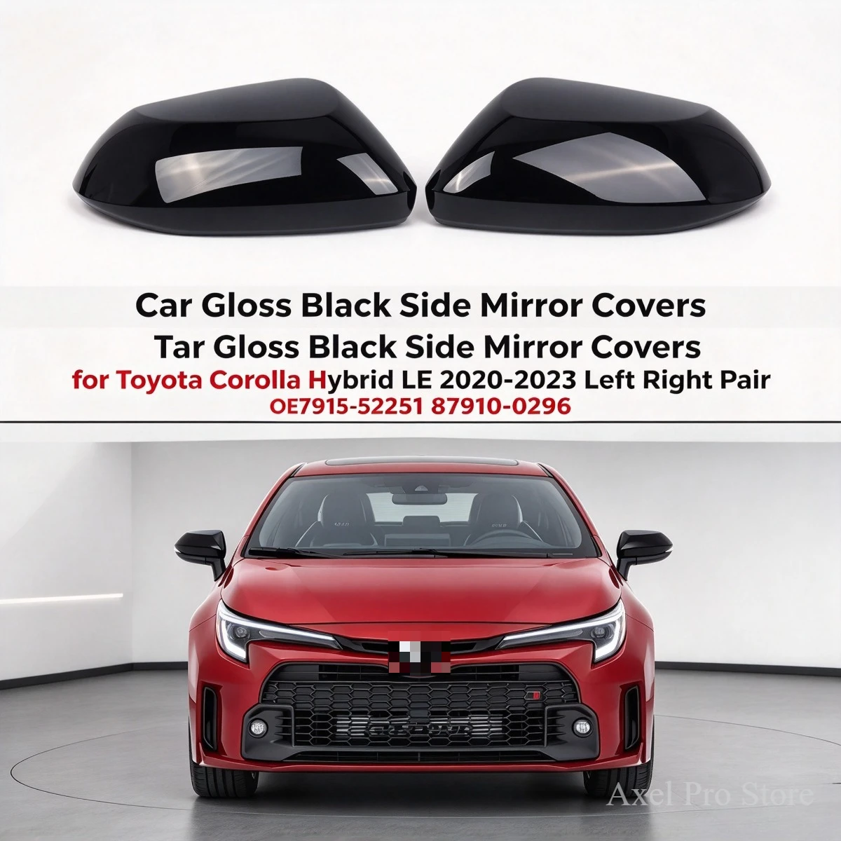 Car Gloss Black Side Mirror Covers for Toyota Corolla Hybrid LE 2020 2021 2022 2023 Left Right Pair 87915-52251 87910-02926