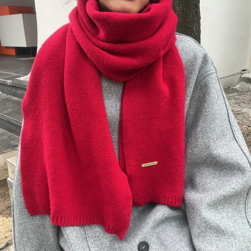 New Fashion Winter Scarf Women Knitted Pure Color Scarf Thicken Warm Students Net Red Knitted Scarves For Women