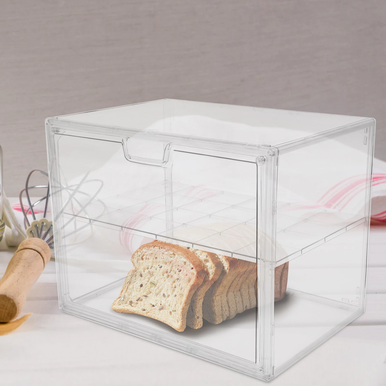 

Stackable Double Layer Box For Countertop Clear Acrylic Storage Container Kitchen Bread Bin Organizer Household Bread Keeper