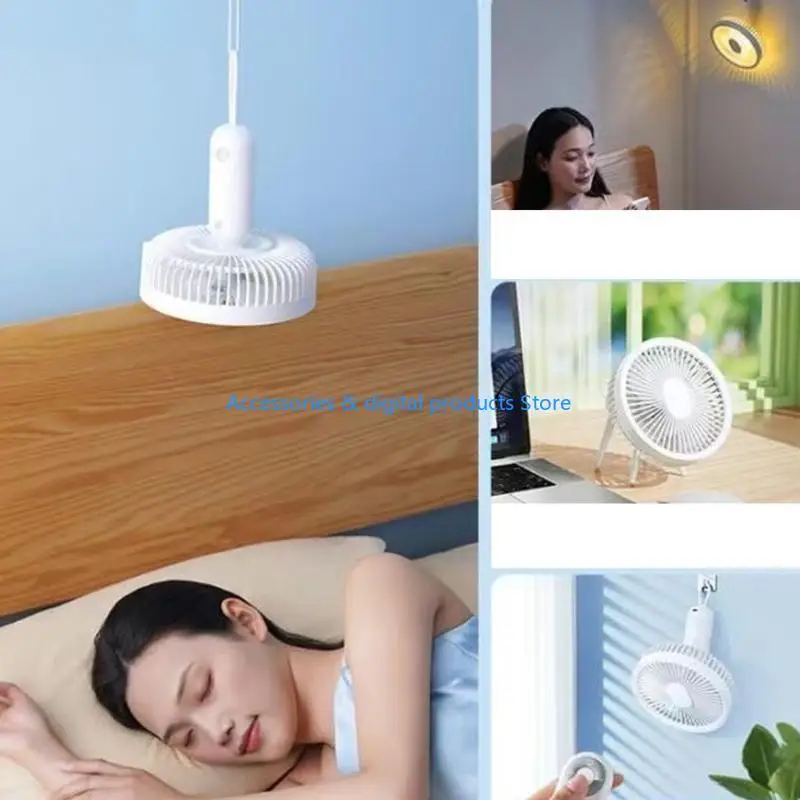 77JD Desk Fan with LED Light Table Fan with Remote Control 4 Speeds Portable Fan