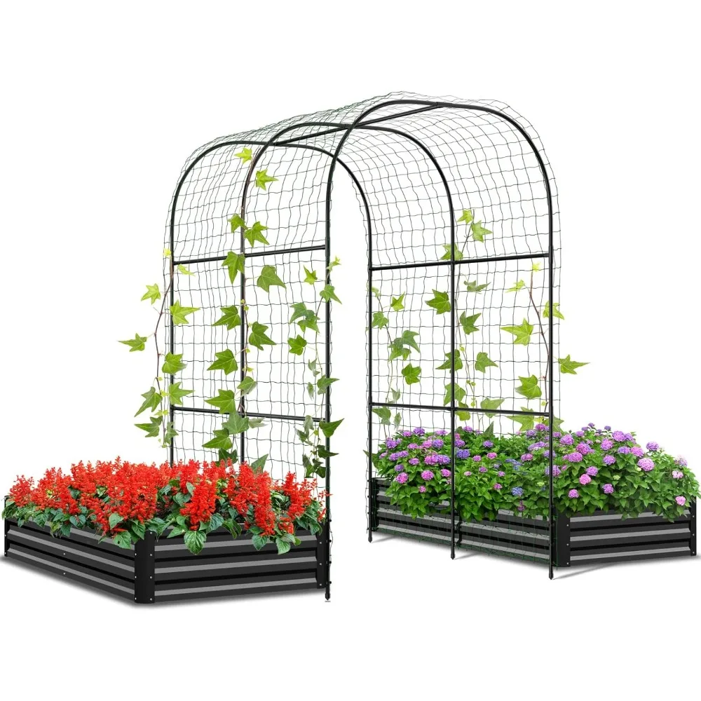 

Galvanized Raised Garden Bed with 87" H Arch Trellis, Raised Outdoor Planter Box for Climbing Vegetables Flowers Herbs, Flower B