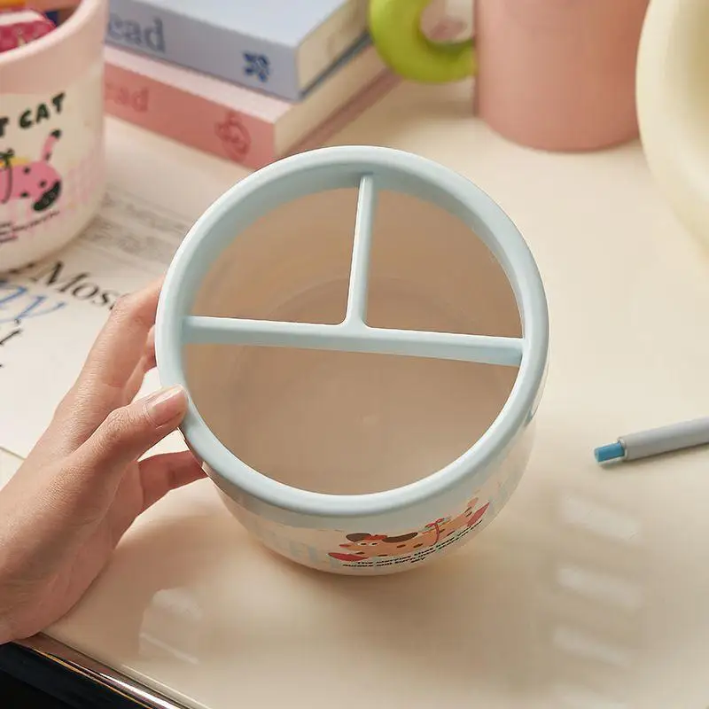 Cute Cartoon Makeup Brush Holder Divided Desktop Storage Organizer For Lipstick Cosmetic Pen Stationery Organizing