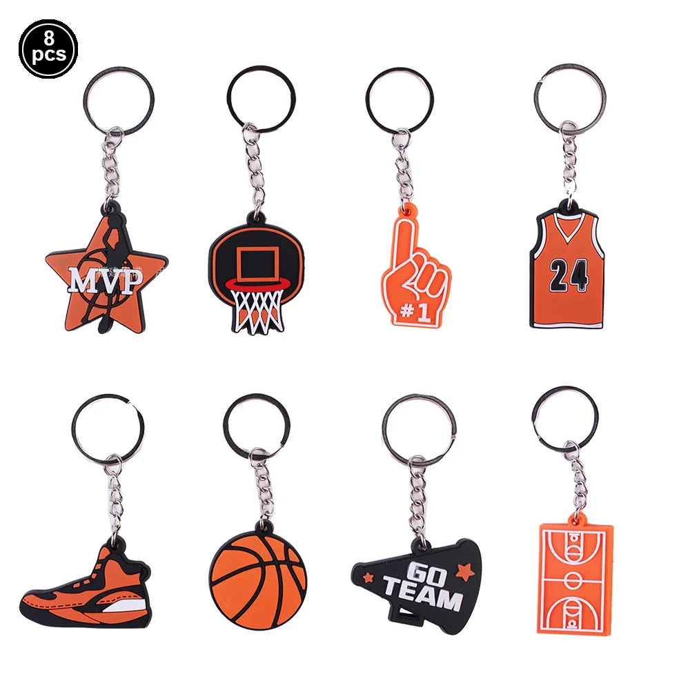 8 Pack Orange Basketball Keychains for Party Favors Party Bag Gift Fillers Kids Basketball Birthday Party Decorations Supplies