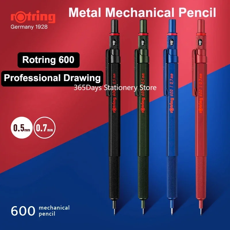 

Rotring 600 Mechanical Pencils 0.5mm 0.7mm Professional Drawing Sketching Pens Metallic Body Hexagon Holder Architect Gift