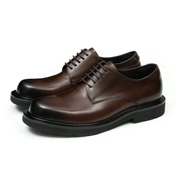 Business Casual Leather Shoes Simple Style Genuine Leather British Round Toe Formal Dress Wear Versatile Elegant Derby Men Shoes