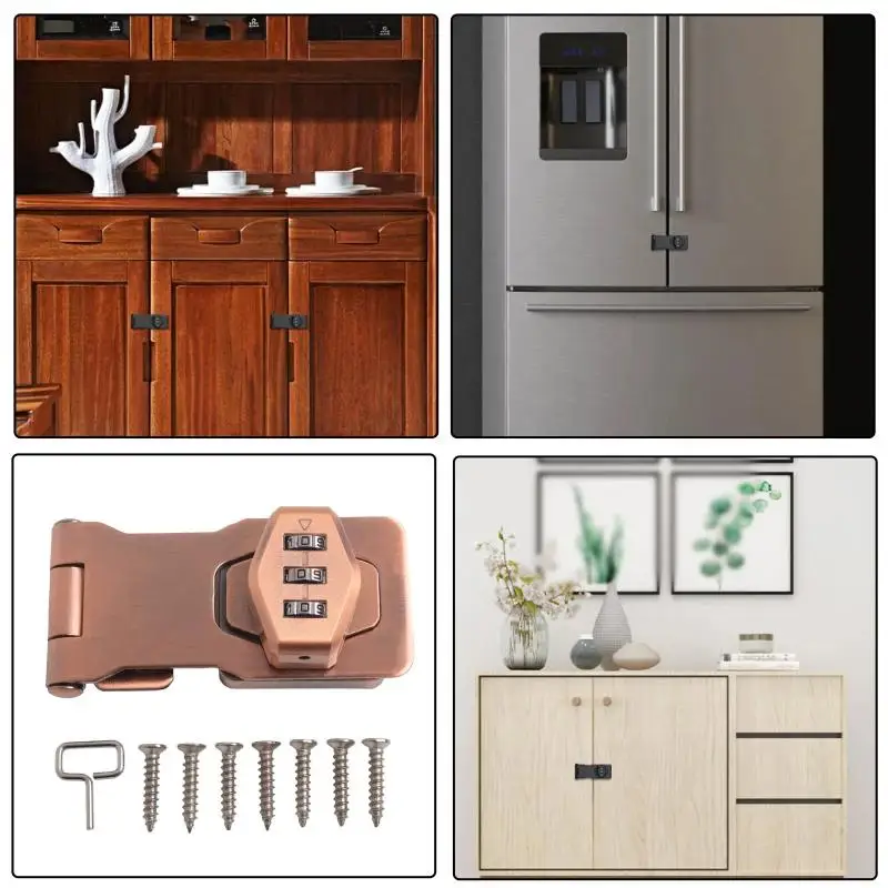 خزانة قفل بكلمة مرور قفل للدرج 3 أرقام الجمع قفل بكلمة مرور باب أمان الترباس مكافحة سرقة أجهزة الخزانة المنزلية #4