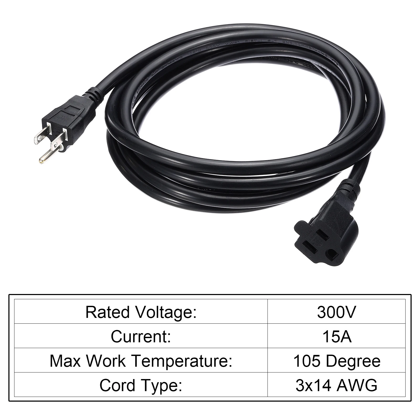 0.3-3Meter 3 Prong Extension Cord 15A 14AWG Appliance Power Wire Electric Cable Female/Male Plug Power Supply Cable for Lamp Fan