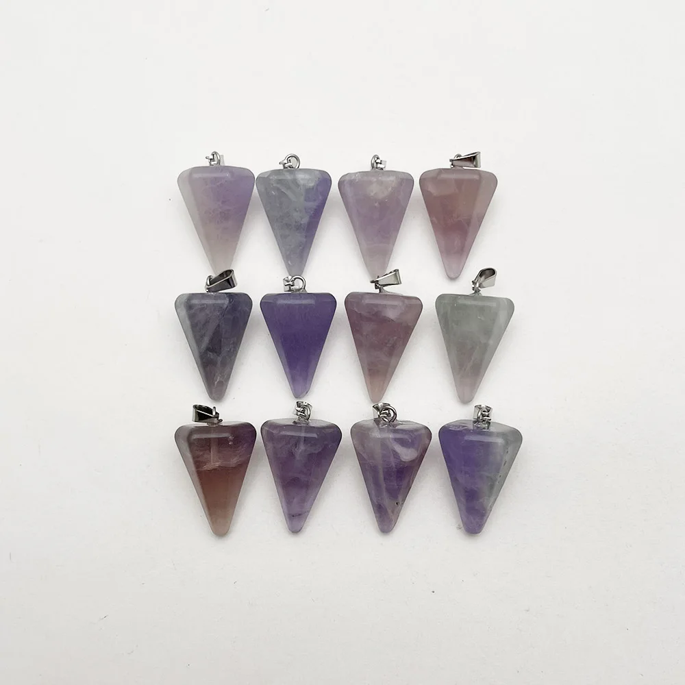 12pc fashion new fluorite Crystal Pillar Natural gem Stone pendulum Pendant necklace Jewelry Making Charm accessories wholesale