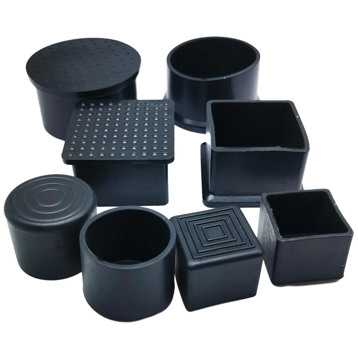 Black Chair Table Legs Rectangle Tube End Cover Anti Slip Tube Cap PVC Soft Rubber Sleeve External Plug Floor Protection Pad