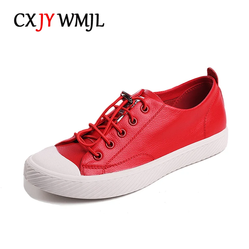 CXJYWMJL Top Layer Cowhide Women Flat Sneakers Spring Summer Casual Little White Shoes Ladies Genuine Leather Vulcanized Shoes