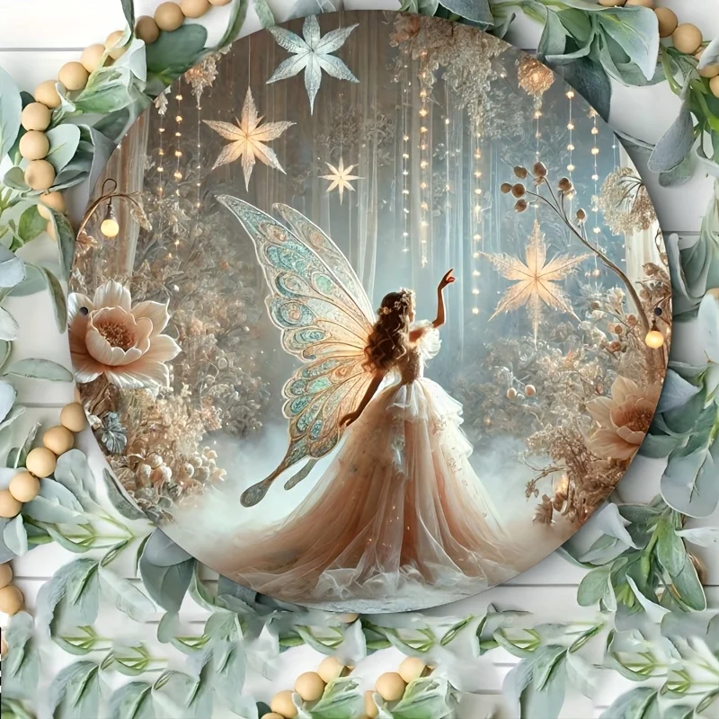

Vintage Butterfly Fairy Round Aluminum Sign Retro Wall Art Home Cafe Decor