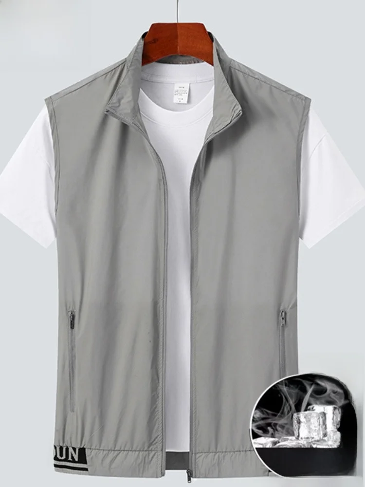 

Легкая дышащая мужская жилетка Paul Summer Ice Silk Svel Qui Dry с воротником-стойкой и наплечными вставками для активного отдыха среднего возраста