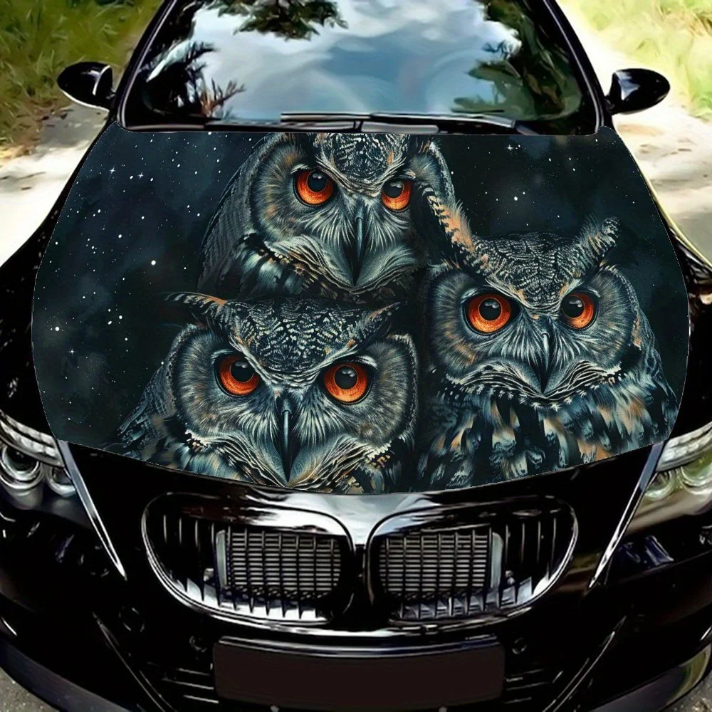 Owl with Red Eyes Car Hood Sticker Waterproof PVC Body Film, Easy To Tear Off and Durable, Suitable for Delicate Decoration Self