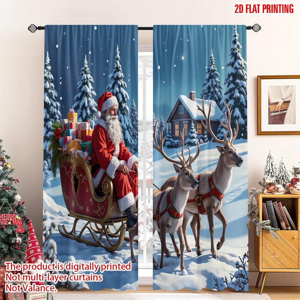 

2pcs 2D flat printing Merry Christmas Drapes Santa Sleigh Reindeer Christmas Gifts Polyester Without Electricity Birthday Party