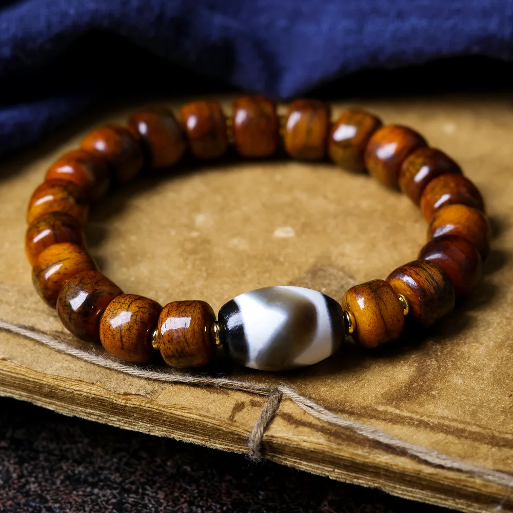 Tibetan Jewelry Yak Bone Explosion Crack Bucket Bead Hand String Cultural Play Tiger Teeth Tianzhu Ethnic Style Bracelet