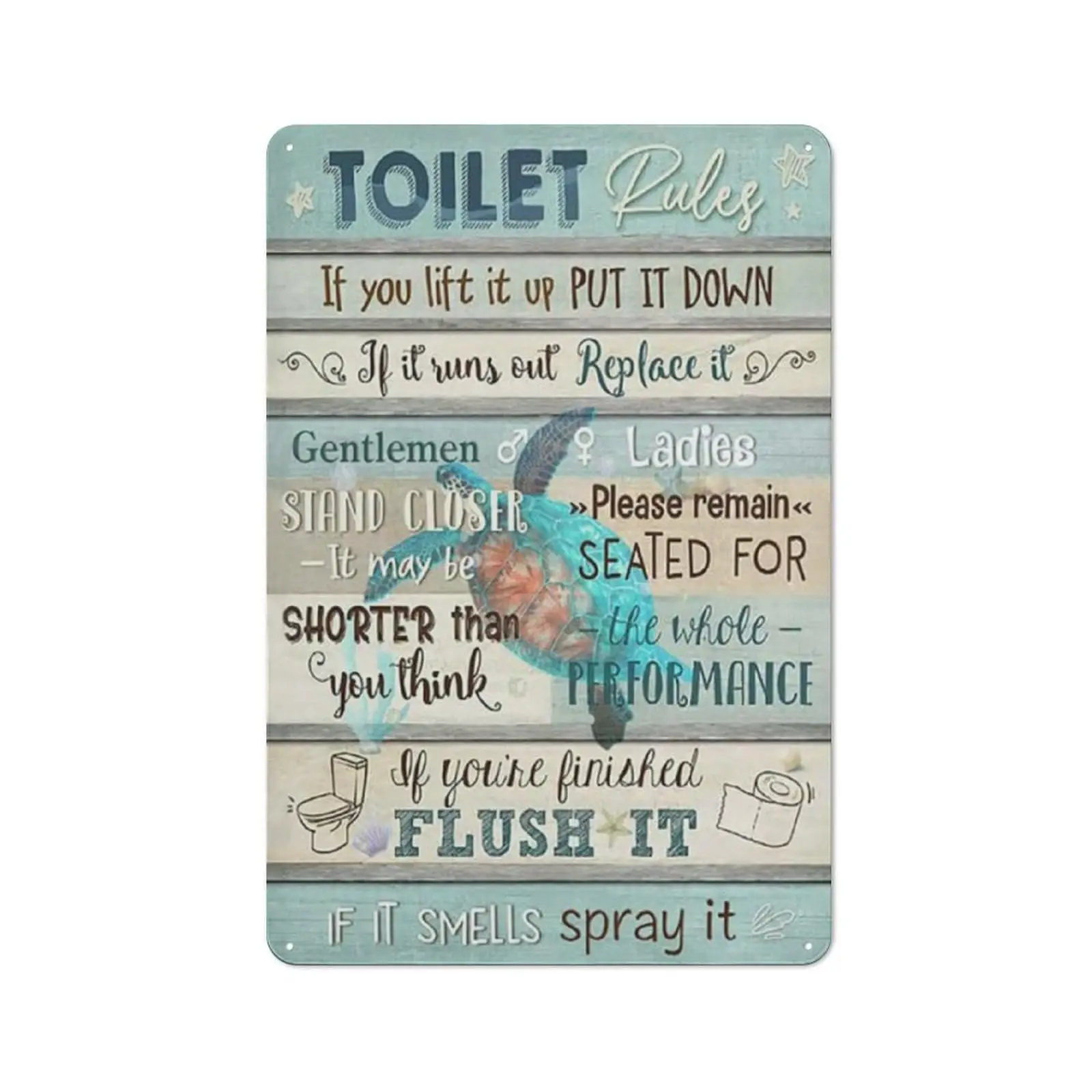 Rustic Metal Tin Sign Toilet Rules Sign For Bathroom Vintage Bathroom Decor Sea Wall Art Ocean Beach Theme Artwork Funny Toilet