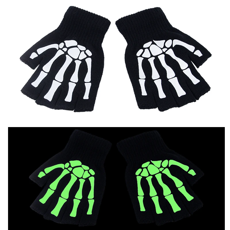 

Halloween Luminous Fluorescent Skull Head Claw Printing Cycling Non slip Gloves