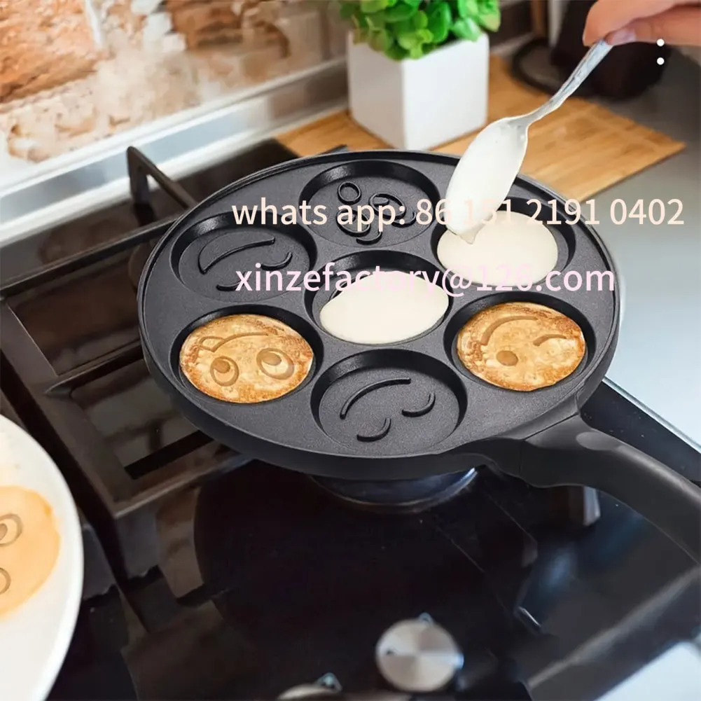 CustomizableCrepe Frying Pan Griddle Mini Pancakes 7/4 Cup Smiley Face Pancake Pan 100% Non-stick Griddle Pancake Maker Pancake