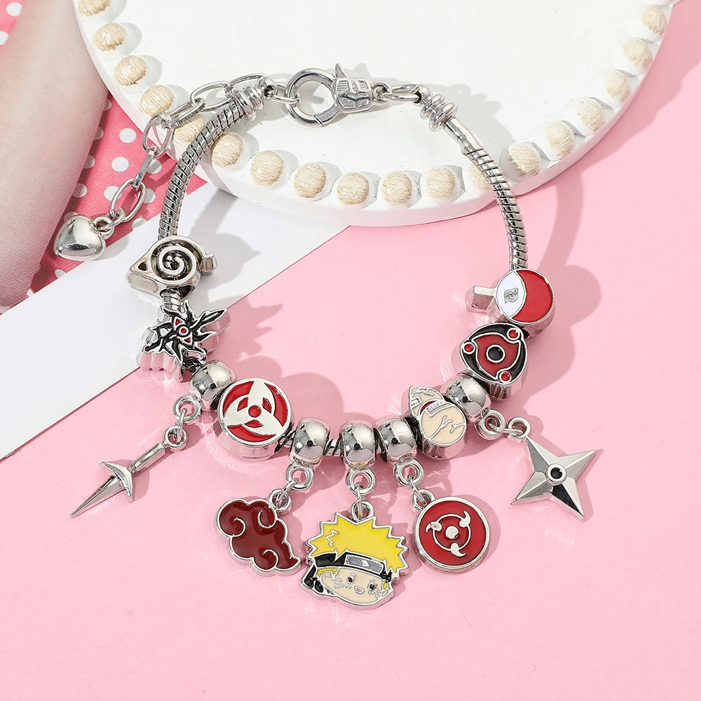 Kawaii Sharingan Charm Bracelet, Zinc Alloy Red Cloud Ninja Pendants, Adjustable Snake Chain for Young Girls Fashion Gift