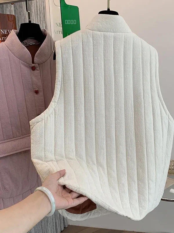 Retro Artistic Linen Cotton Vest Women's Faion Outerwear Thiened Winter Coat Multi-layered Wearable Commute Sle