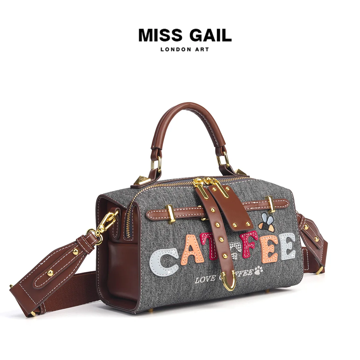 New Large Capacity Embroidered Letter Cartoon Boston Crossbody Women's Bag Fashion Handheld Single Shoulder Women's Bag