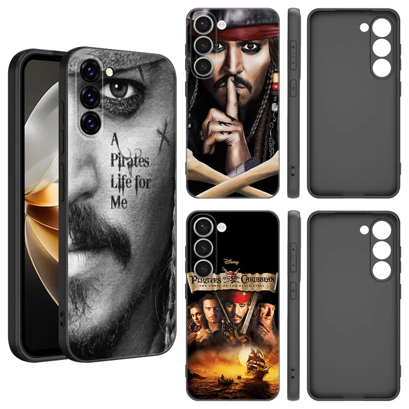 Pirates of the C-Caribbean Black Silicone Phone Case For Samsung Galaxy S23 S21 S20 FE S24 S22 Ultra S10E S10 S9 S8 Plus