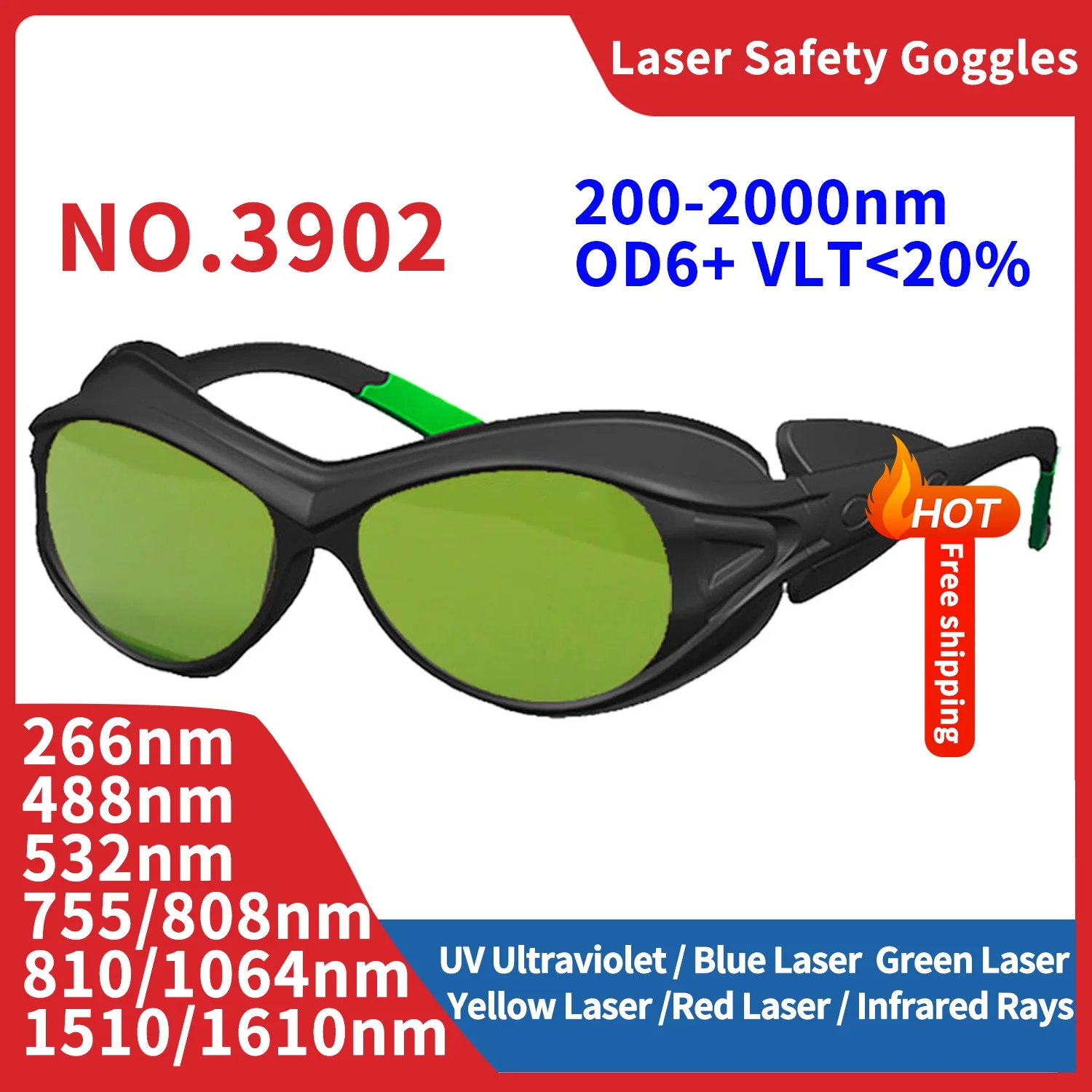 Laser Goggles All Wavelength 200-2000nm Safety Glasses for Dental Hair Removal Radiation Protection Protective Industrial IR IPL