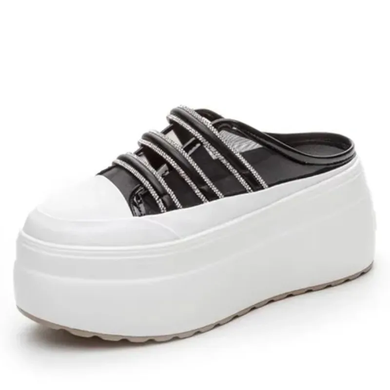 

Высококачественные удобные тапочки на танкетке из натуральной кожи с воздушной сеткой 8 см, дышащая летняя повседневная обувь на танкетке высокого бренда