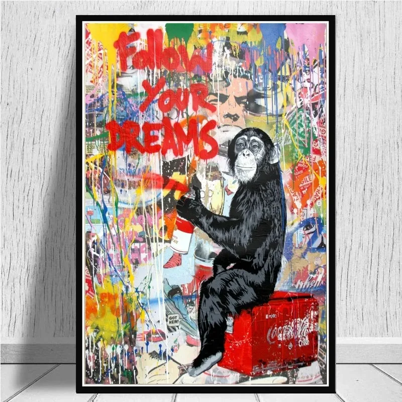 Large Size Banksy Art Canvas Posters and Prints Funny Monkeys Graffiti Street Art Wall Pictures for Modern Home Room Decor