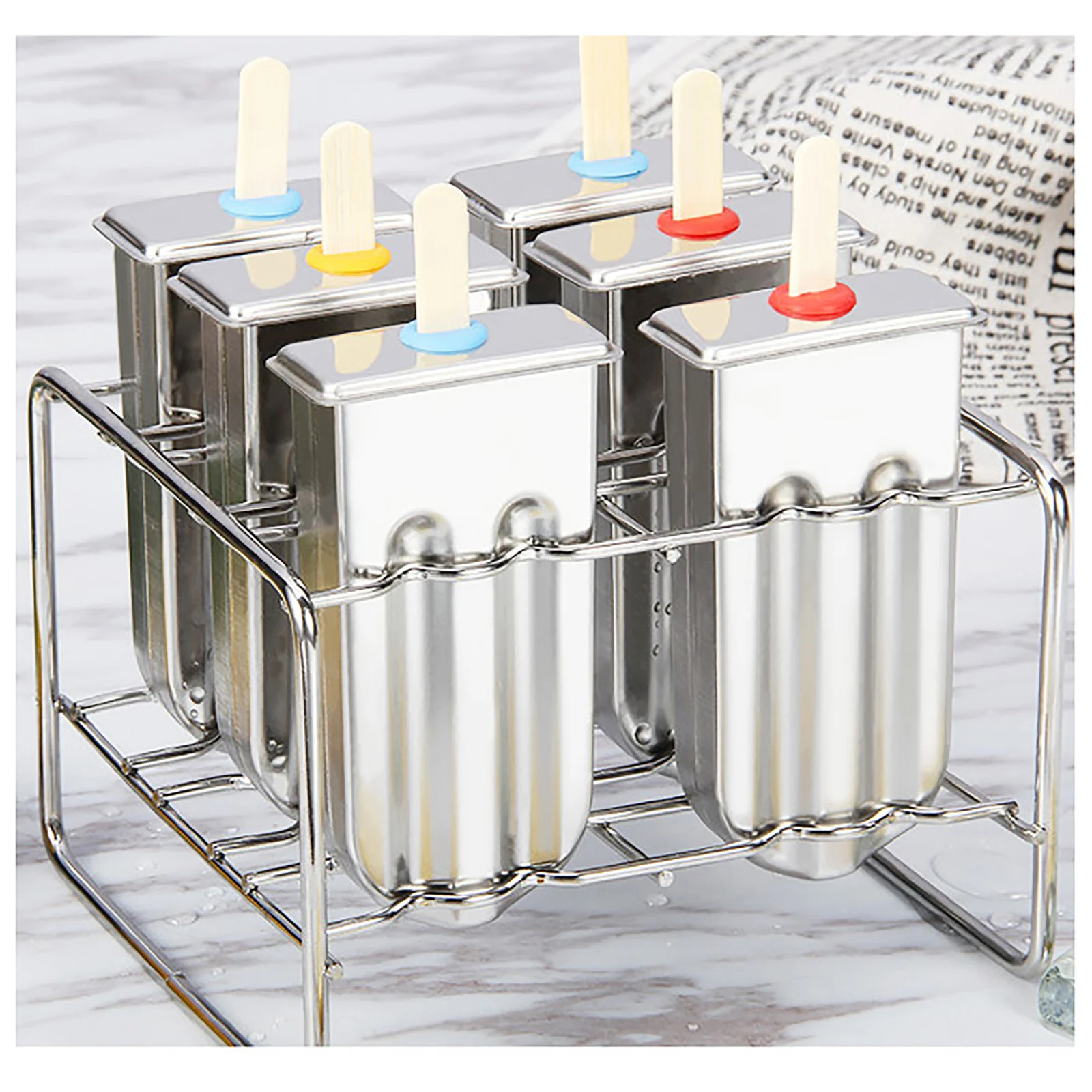 

6 Pcs Stainless Steel Molds Frozen Ice Cream Pop Popsicle Holder Maker And Sticks Food Grade Protects Your safety